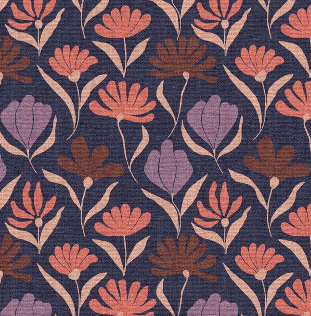 Canvas Stoff Blumen blau