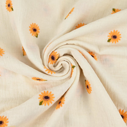 Musselin mit gestickten Sonnenblumen