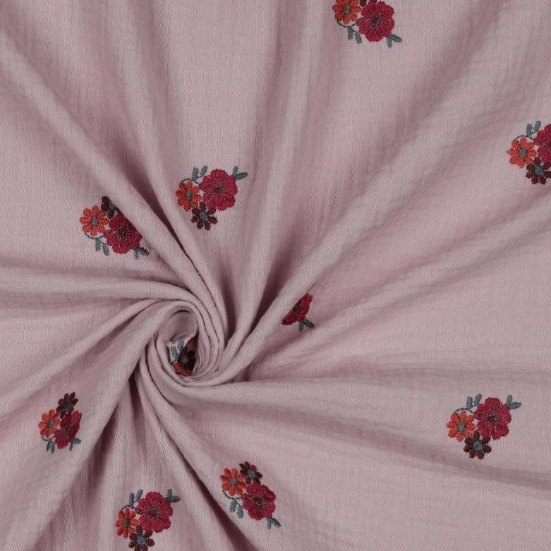 Musselin altrose mit Blumen Meterware - elli&else