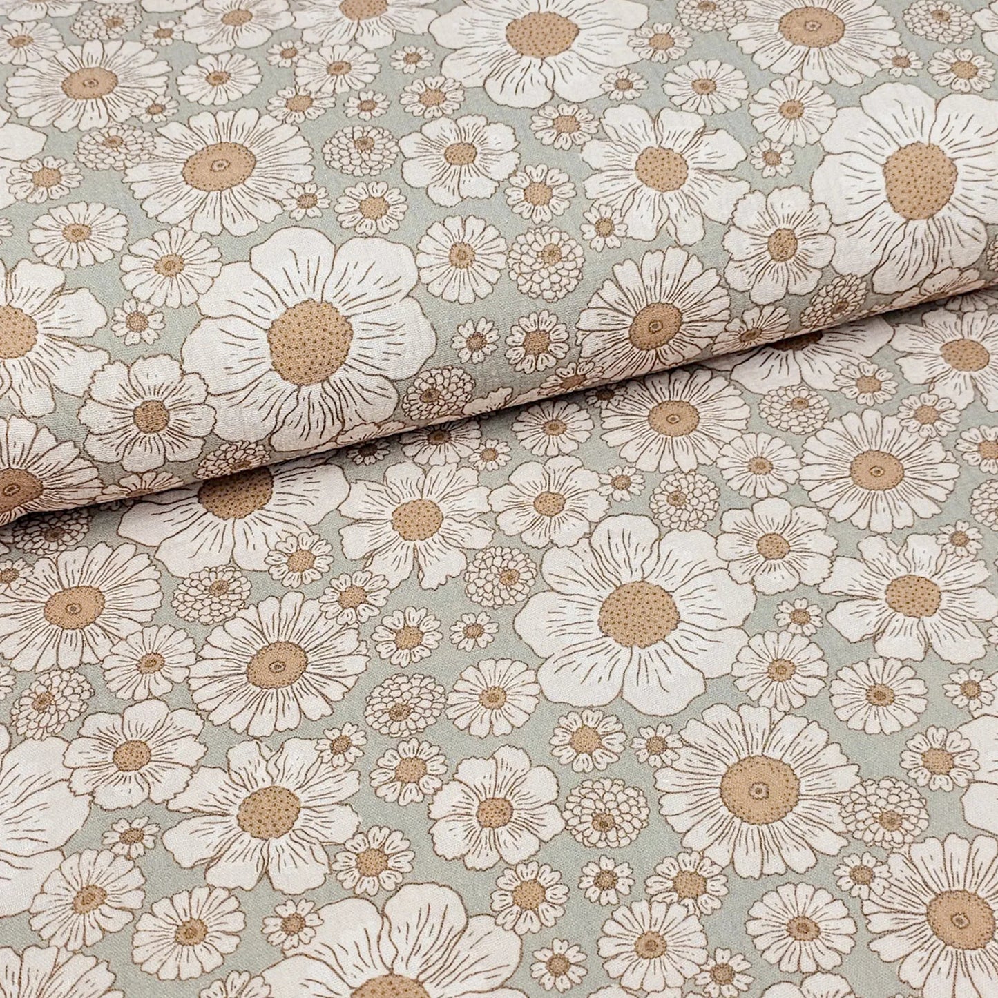 Musselin Beach Flowers green Meterware - elli&else