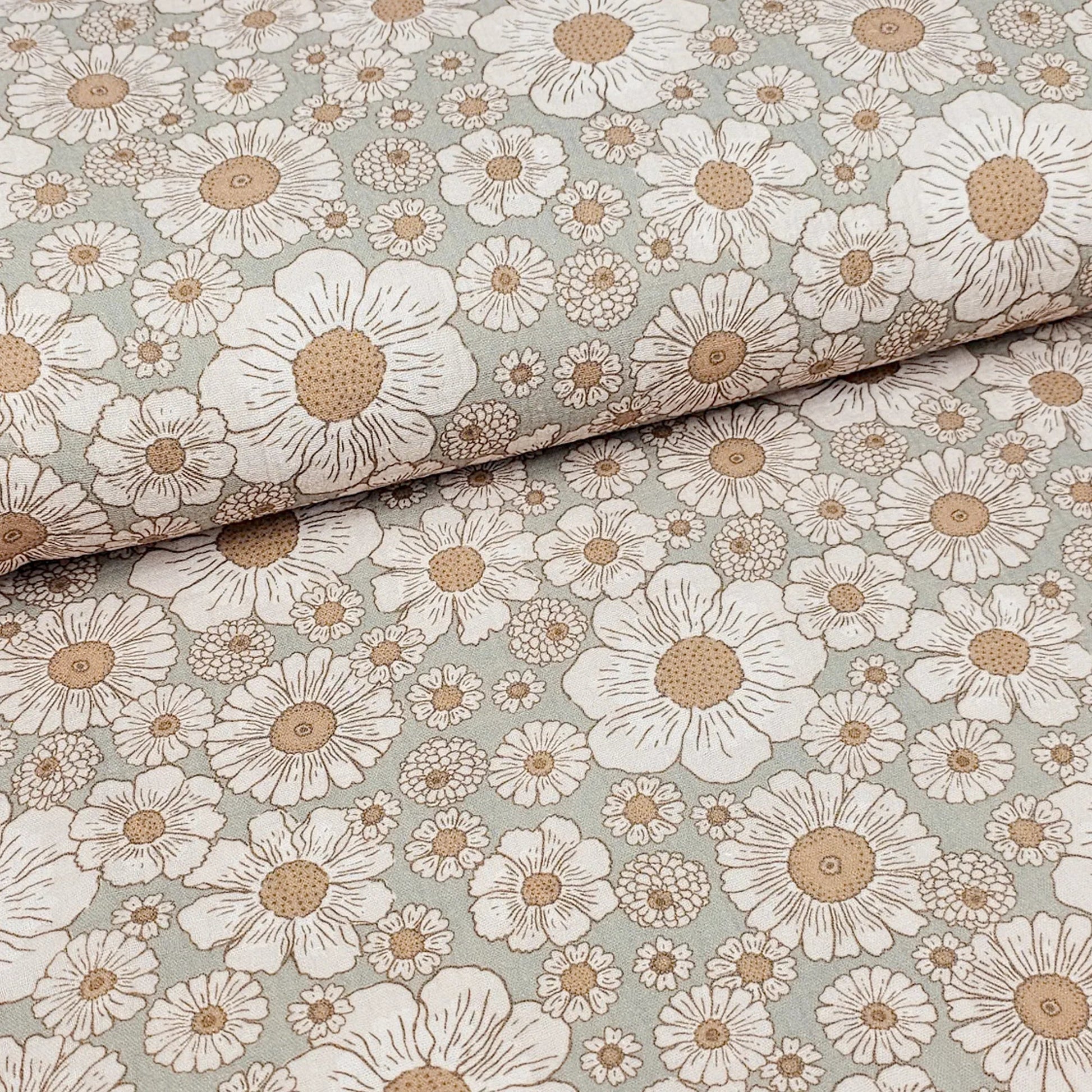 Musselin Beach Flowers green Meterware - elli&else