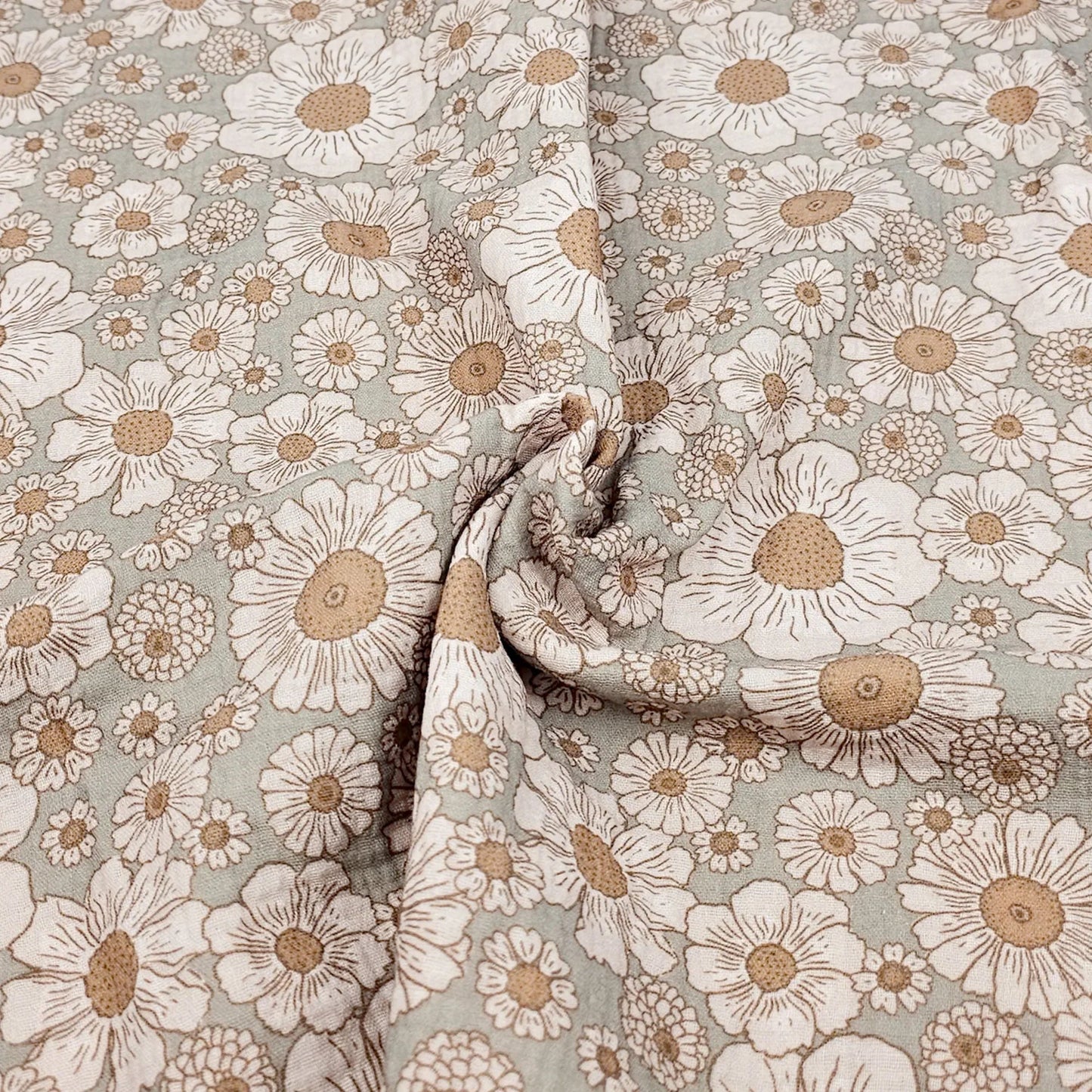 Musselin Beach Flowers green Meterware - elli&else