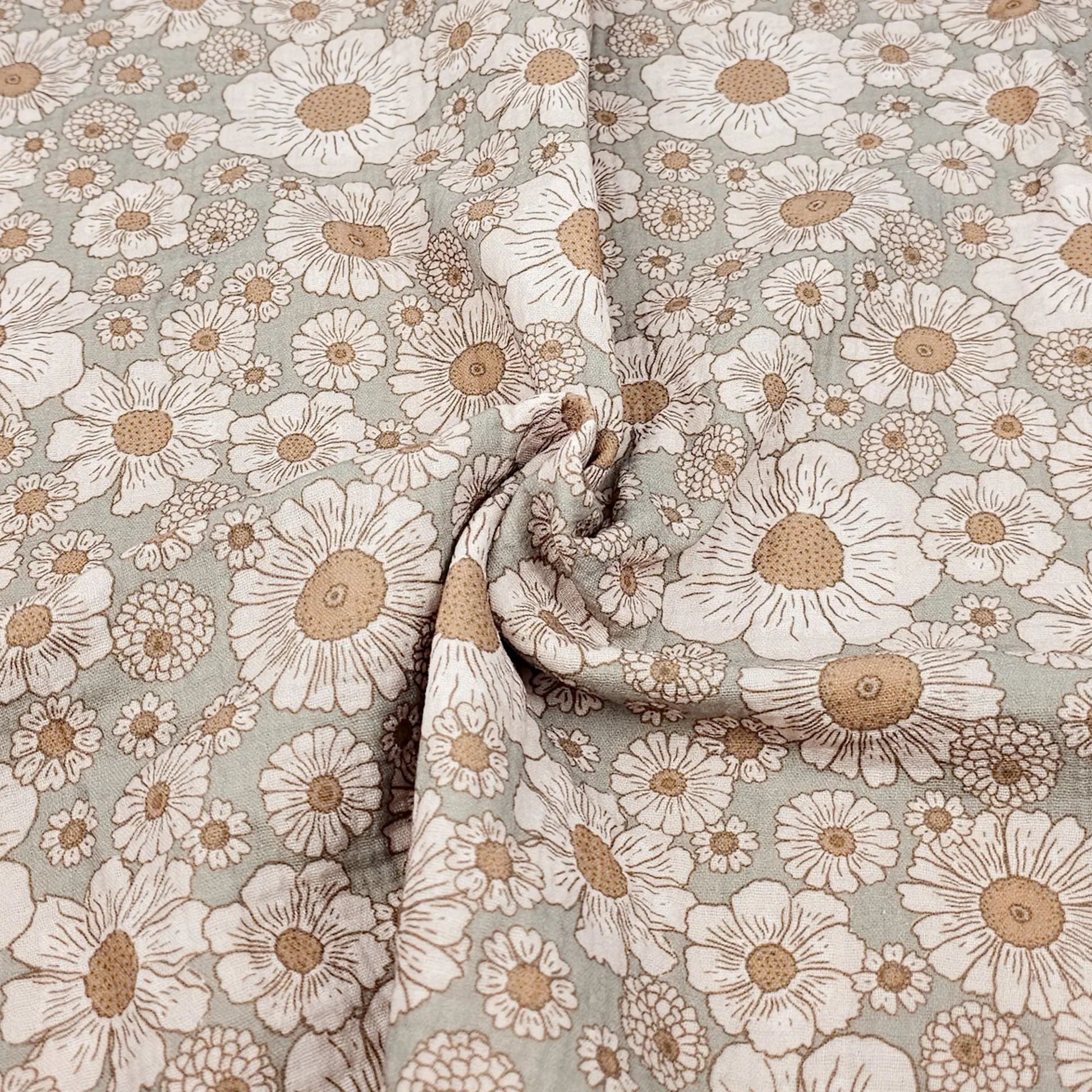 Musselin Beach Flowers green Meterware - elli&else