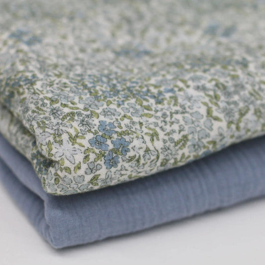 Musselin Blumen Blütenmix blau Meterware - elli&else