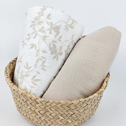 Musselin Blumenprint beige Meterware - elli&else