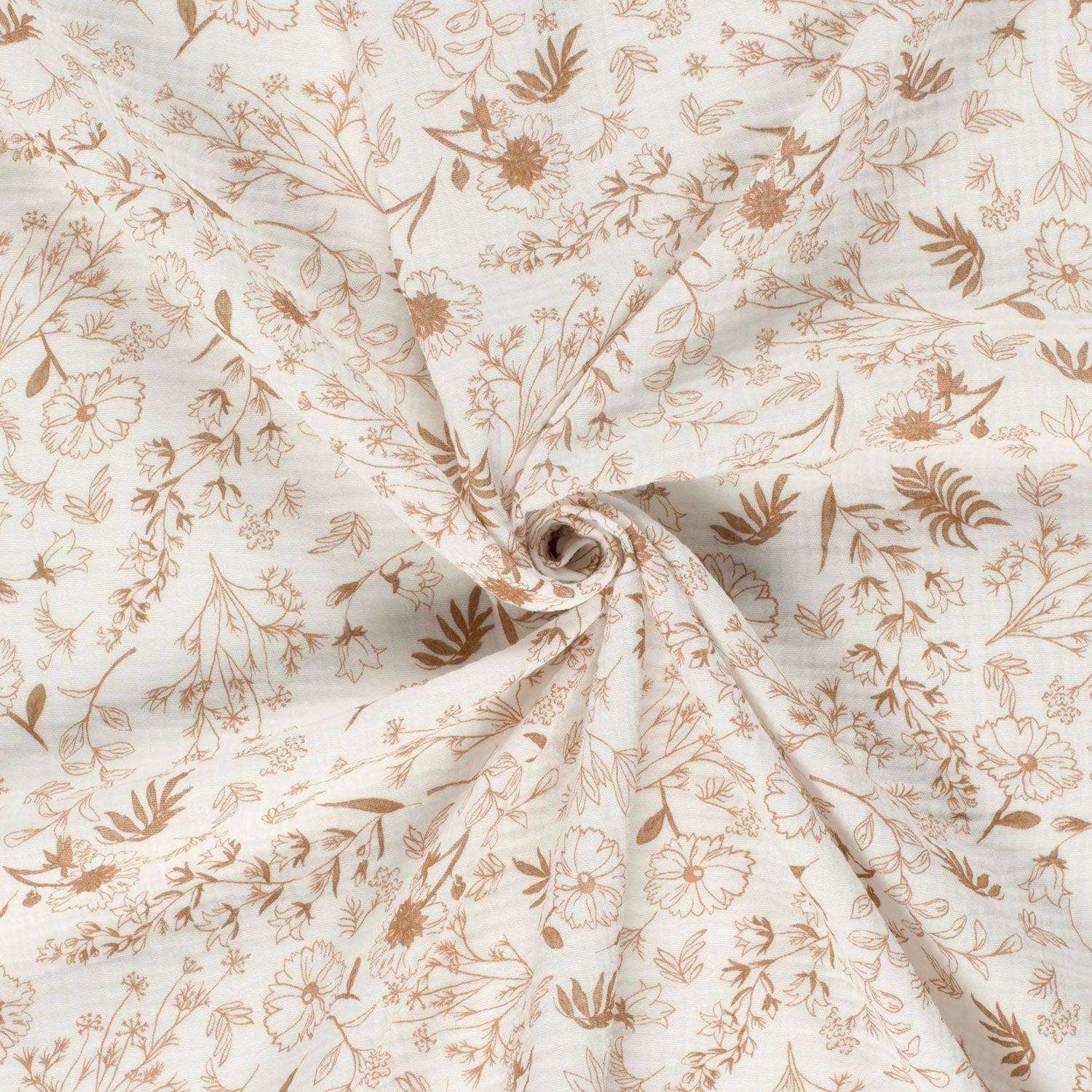 Musselin Blumenprint karamell Meterware - elli&else