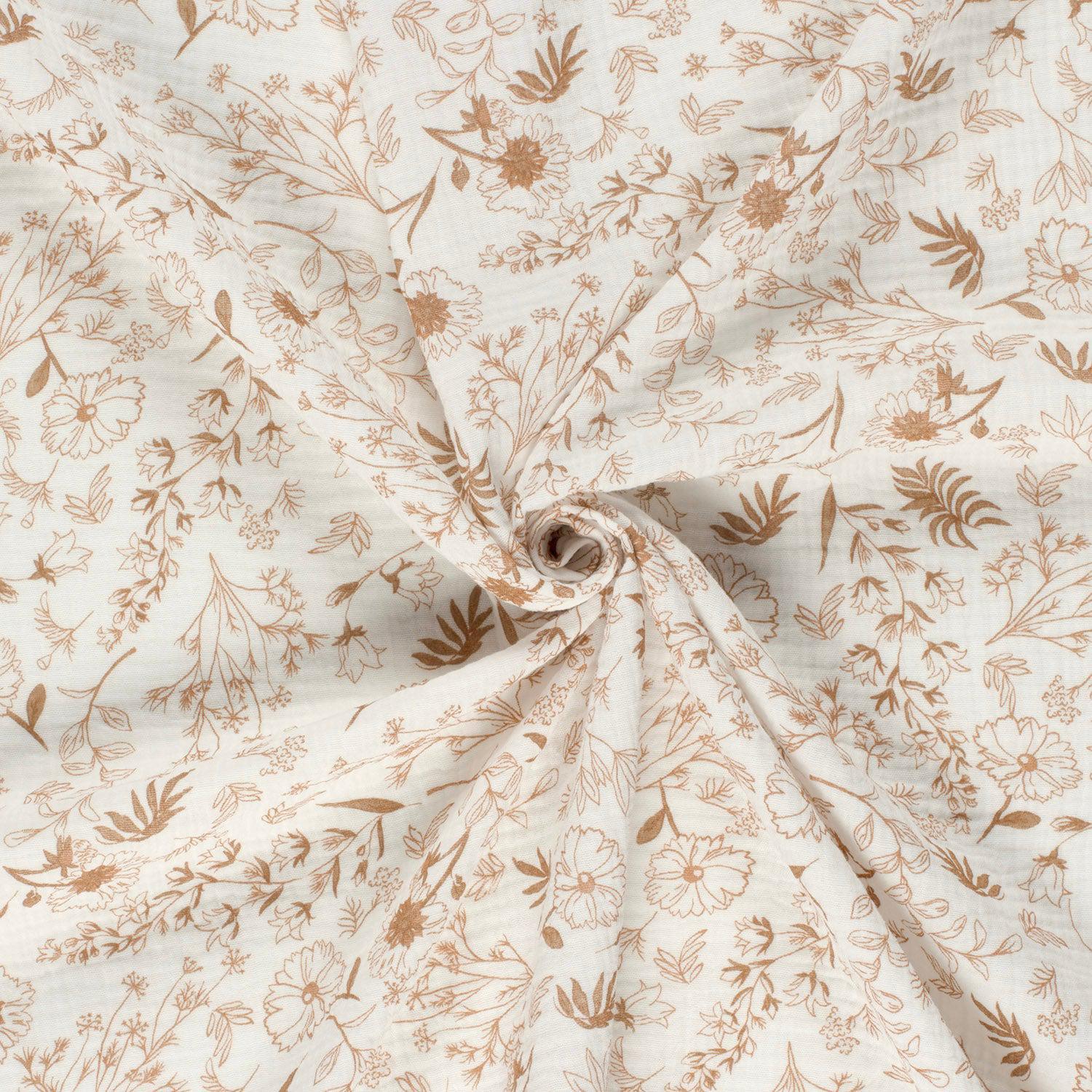 Musselin Blumenprint karamell Meterware - elli&else