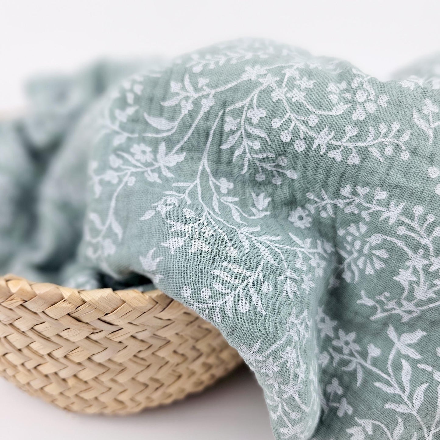 Musselin Blumenprint salbei Meterware - elli&else