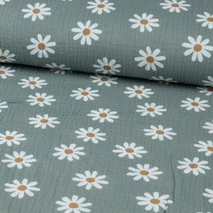 Musselin Gänseblümchen old green - Eigenproduktion - Stoff bei elli&else