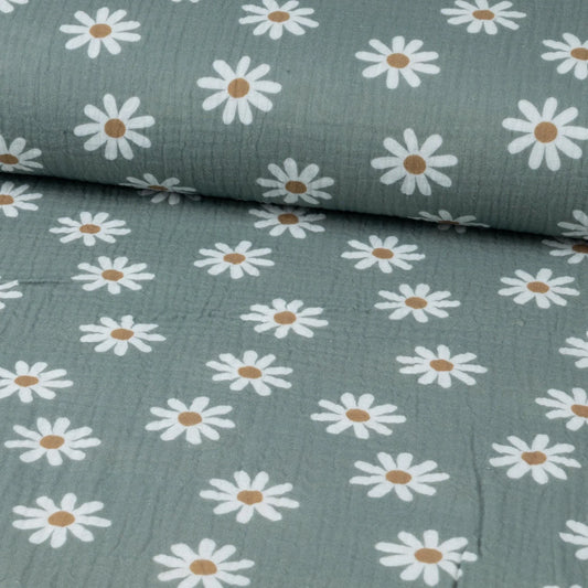 Musselin Gänseblümchen old green - Eigenproduktion - Stoff bei elli&else