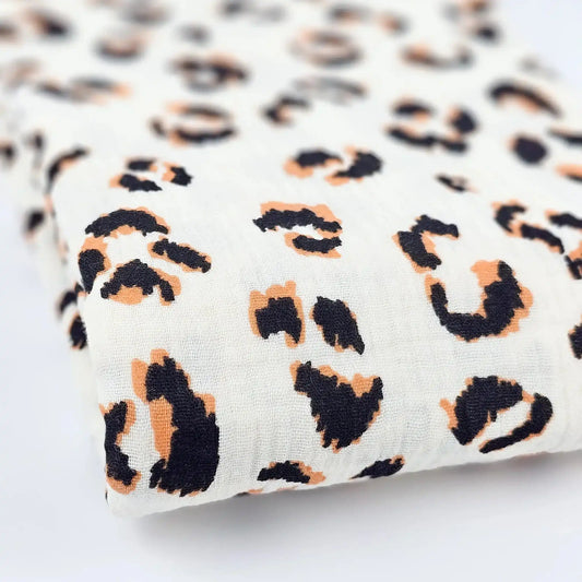 Musselin Leo Print karamell-schwarz - Stoff bei elli&else