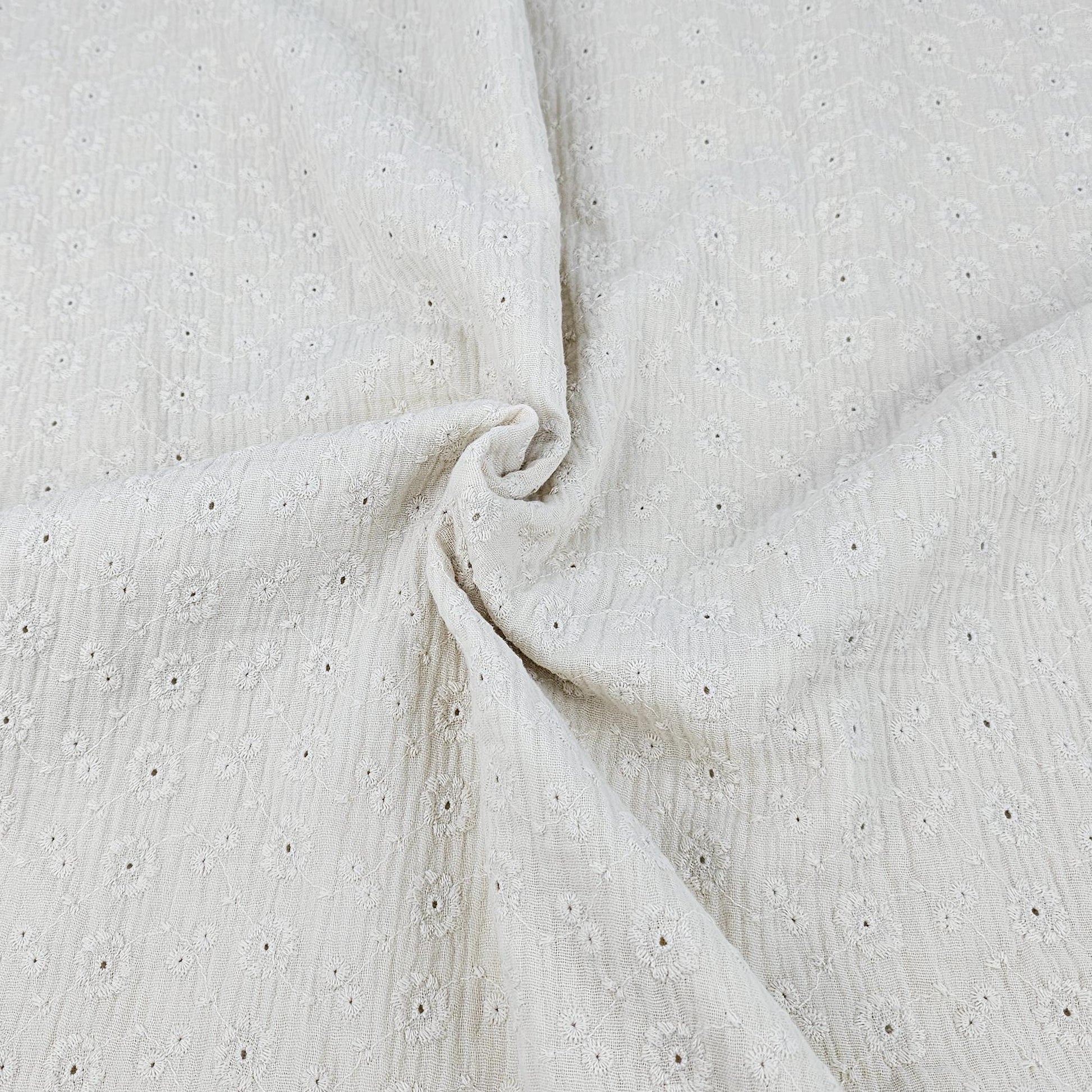 Musselin naturweiß mit Blumenstickerei Meterware - elli&else