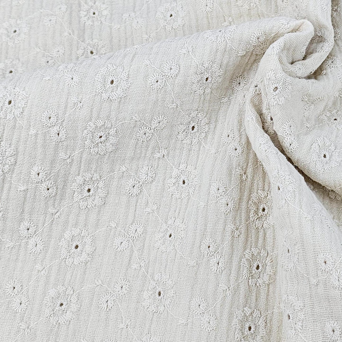 Musselin naturweiß mit Blumenstickerei Meterware - elli&else