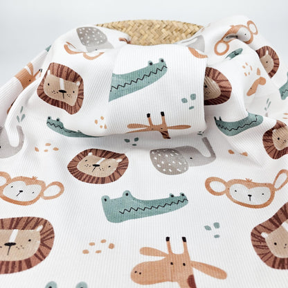 Rib Jersey Afrika: Löwe Elefant Giraffe Krokodil Meterware - elli&else