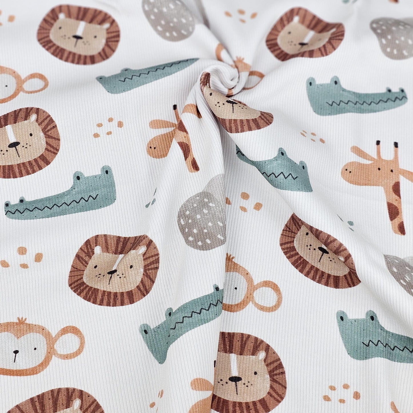 Rib Jersey Afrika: Löwe Elefant Giraffe Krokodil Meterware - elli&else