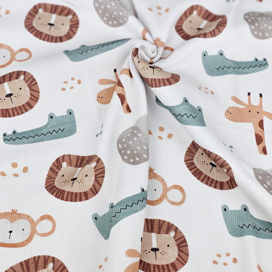Rib Jersey Afrika: Löwe Elefant Giraffe Krokodil Meterware - elli&else