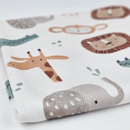 Rib Jersey Afrika: Löwe Elefant Giraffe Krokodil Meterware - elli&else