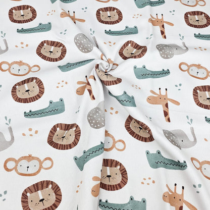 Rib Jersey Afrika: Löwe Elefant Giraffe Krokodil Meterware - elli&else