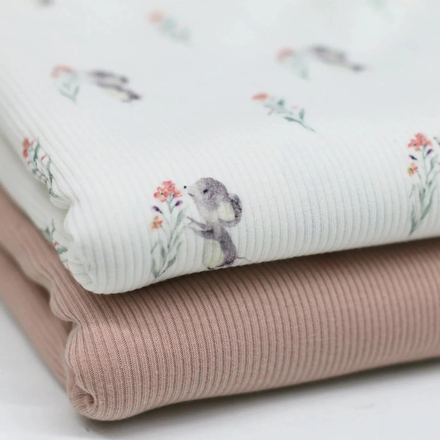 Rippjersey Maus mit Blume Meterware - elli&else