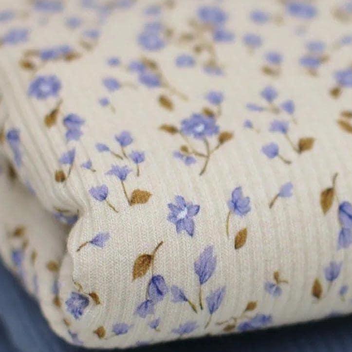 Rippjersey Miniblumen blau Meterware - elli&else