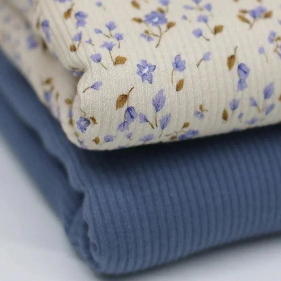 Rippjersey Miniblumen blau Meterware - elli&else