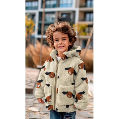 Teddy Stoff creme weiß mit Hunden Meterware - elli&else