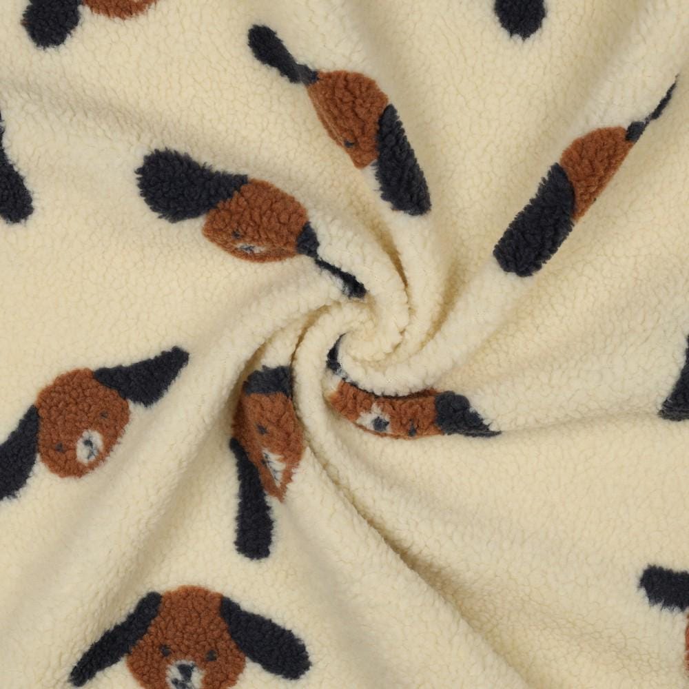 Teddy Stoff creme weiß mit Hunden Meterware - elli&else
