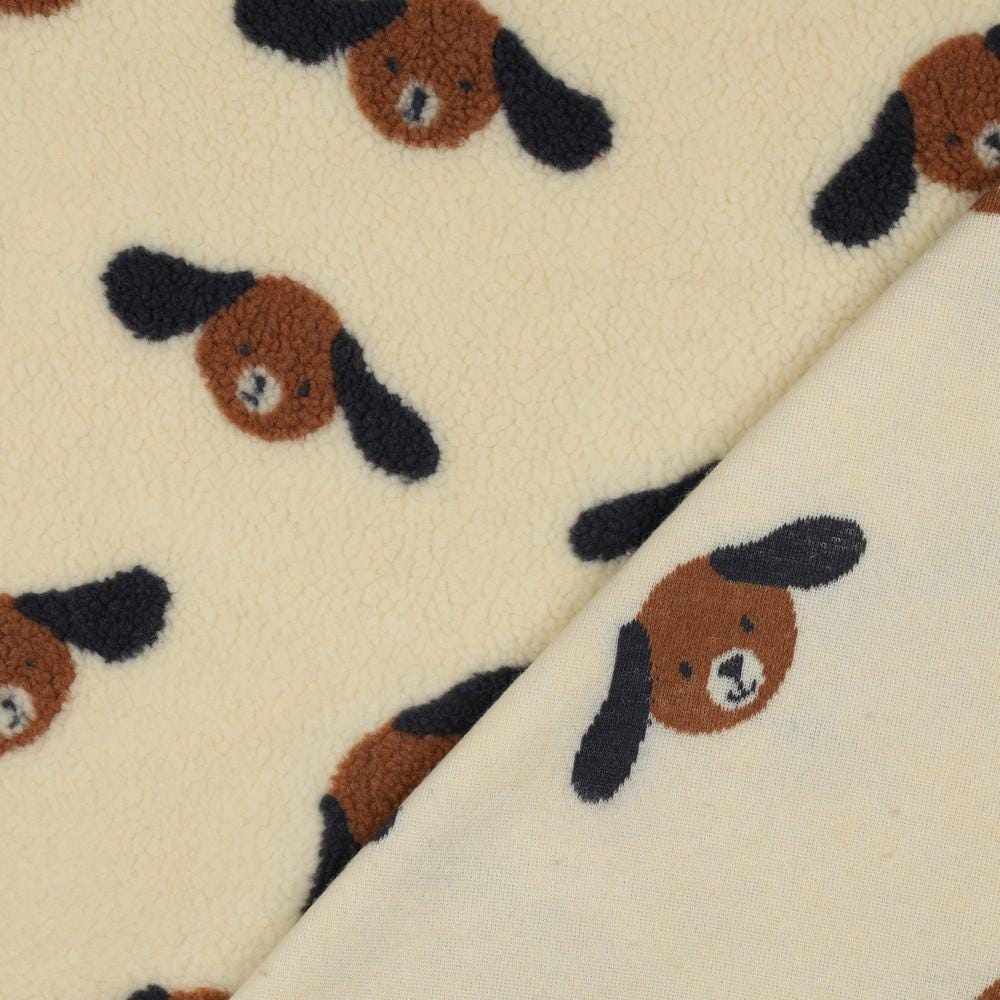 Teddy Stoff creme weiß mit Hunden Meterware - elli&else