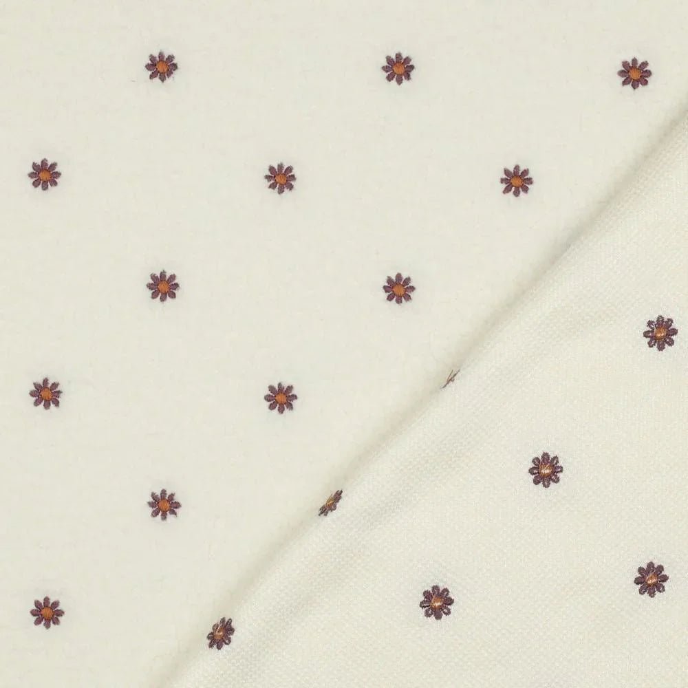 Teddy Stoff ecru mit gestickten Blumen Meterware - elli&else