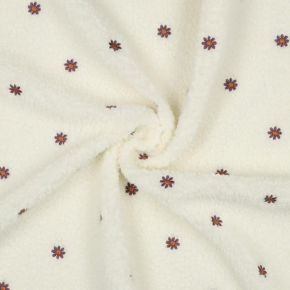 Teddy Stoff ecru mit gestickten Blumen Meterware - elli&else