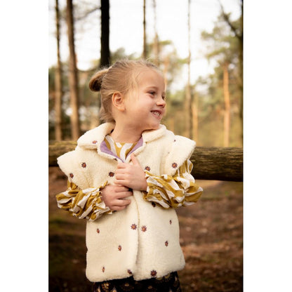 Teddy Stoff ecru mit gestickten Blumen Meterware - elli&else