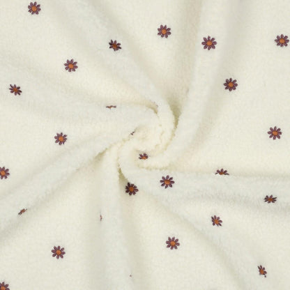 Teddy Stoff ecru mit gestickten Blumen Meterware - elli&else