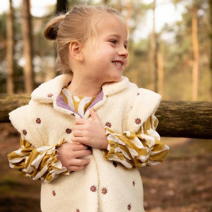 Teddy Stoff ecru mit gestickten Blumen Meterware - elli&else