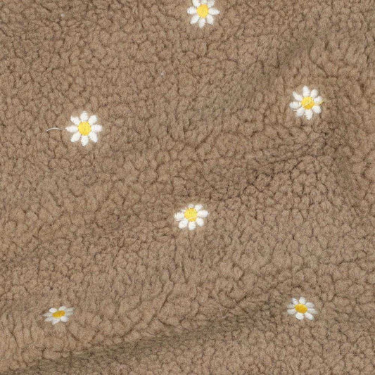 Teddy Stoff taupe mit gestickten Blumen - Stoff bei elli&else
