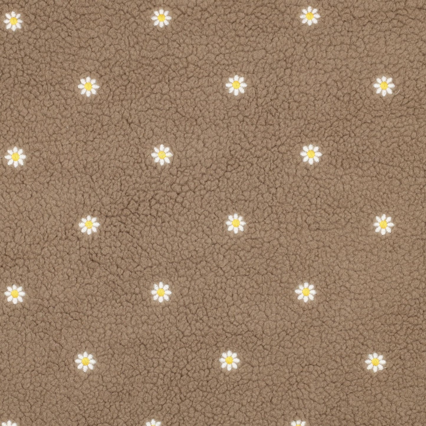 Teddy Stoff taupe mit gestickten Blumen Meterware - elli&else