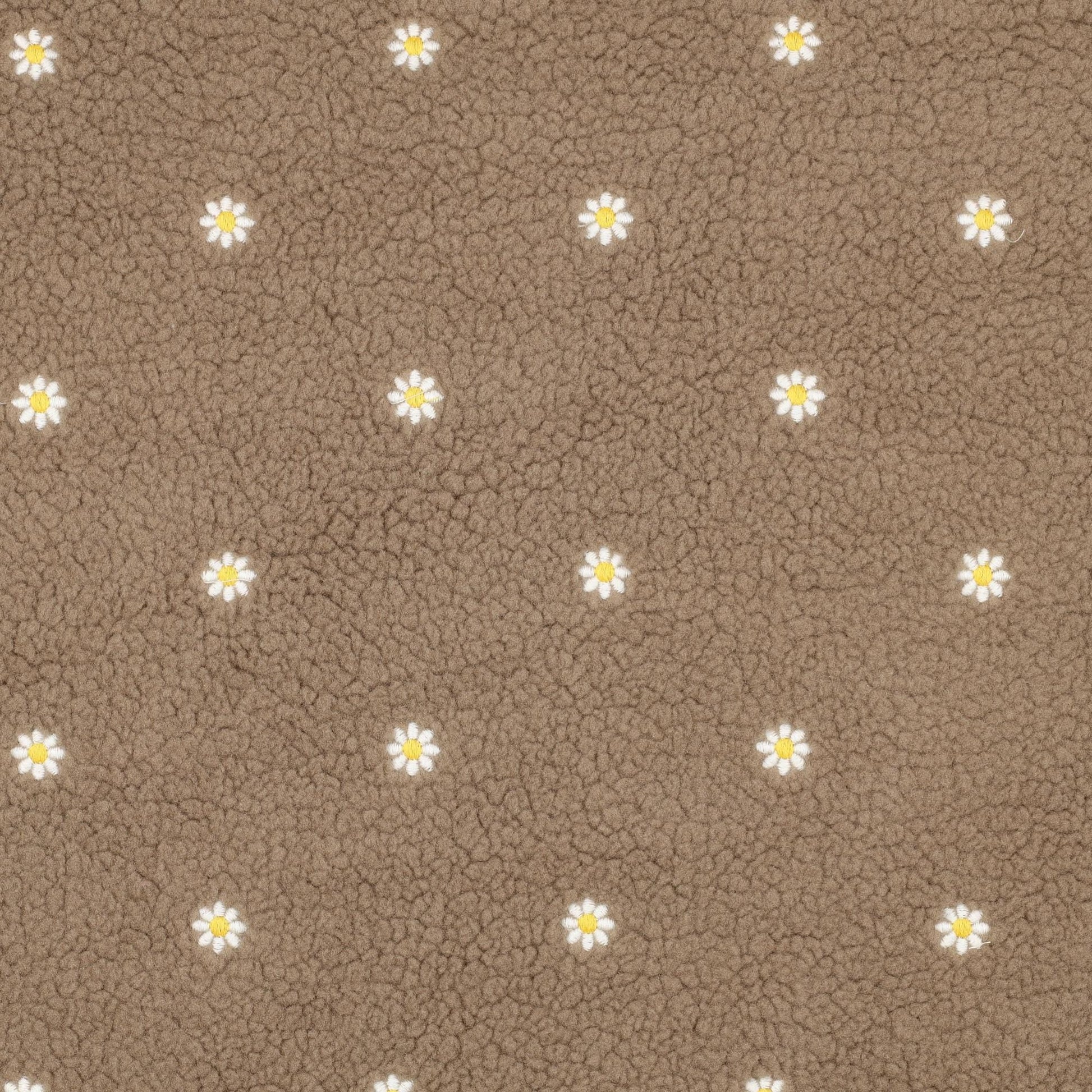 Teddy Stoff taupe mit gestickten Blumen Meterware - elli&else
