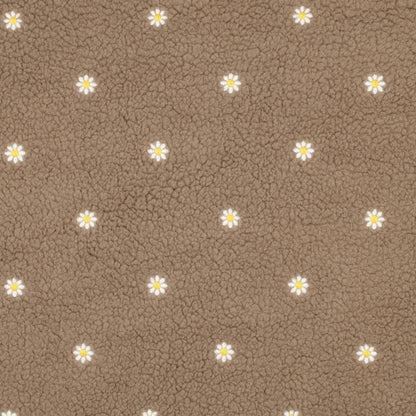 Teddy Stoff taupe mit gestickten Blumen Meterware - elli&else