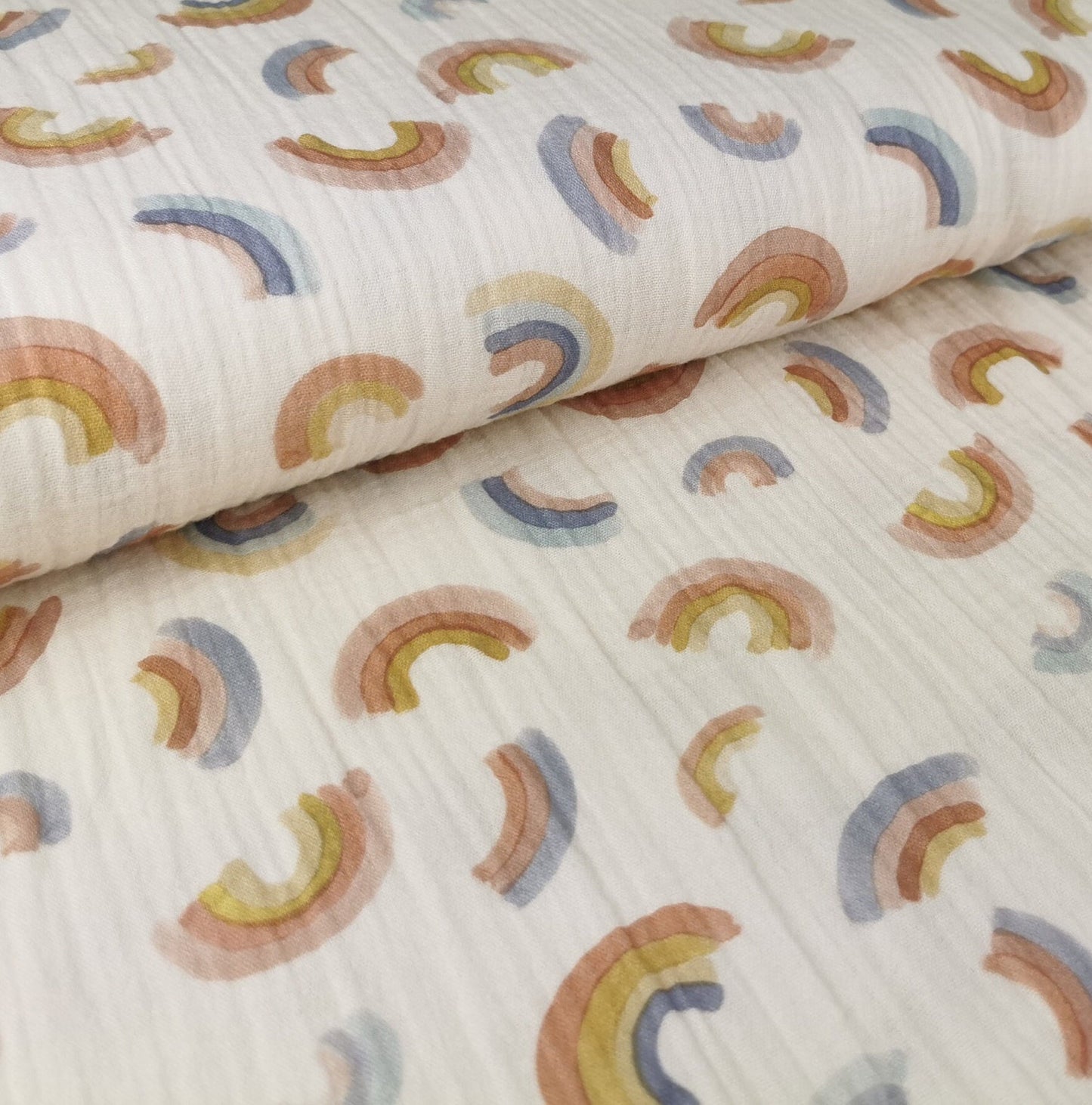 Musselin Stoff Double Gauze Meterware Regenbogen von Family Fabrics