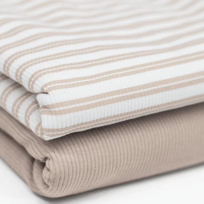 Rib Jersey Streifen beige Doppelstreifen