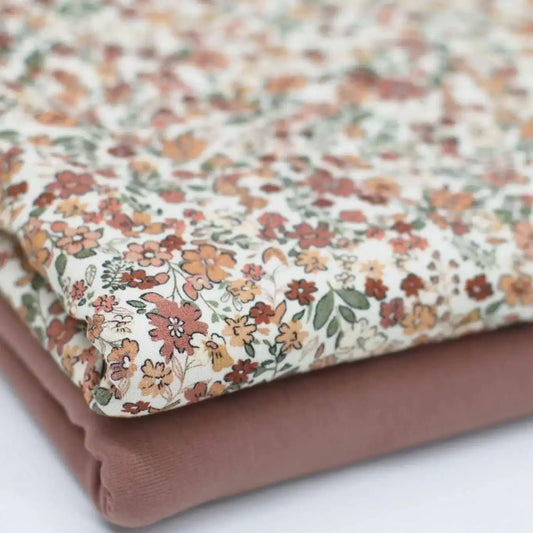 Jersey Blumenwiese lehm rosa - Stoff bei elli&else